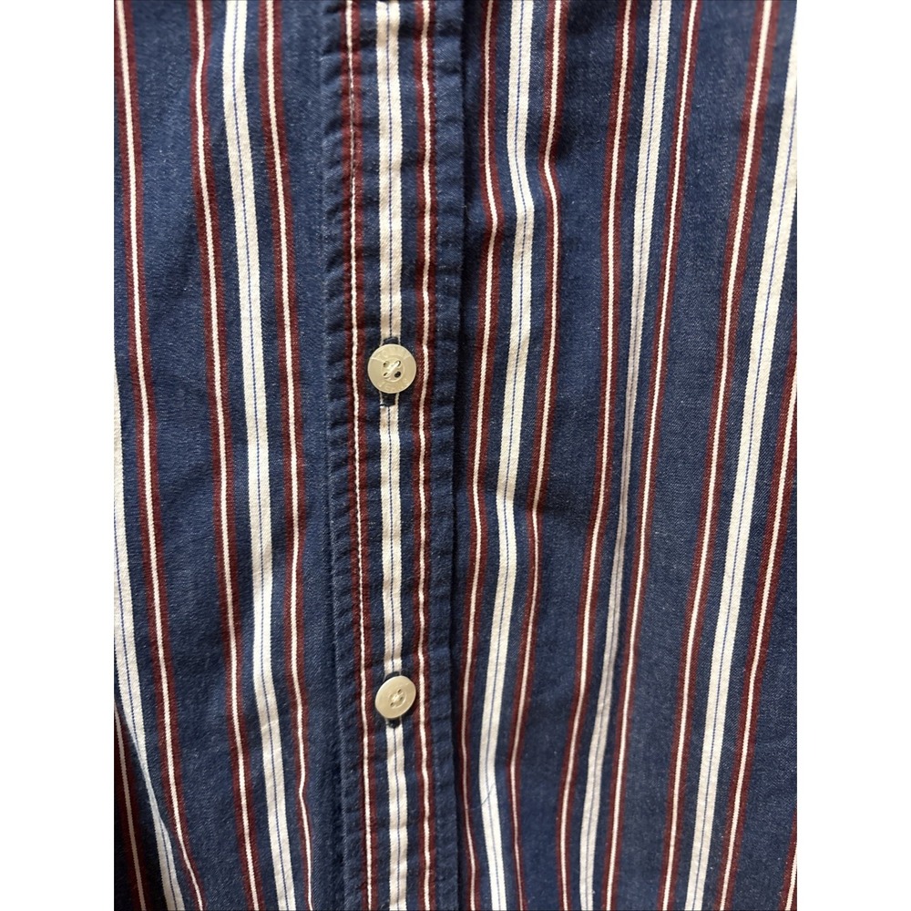 Tommy jeans long sleeve button-down blue white maroon stripe large 100% cotton - Picture 4 of 6